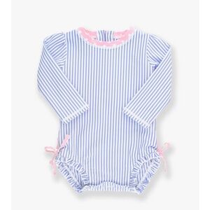 Ruffle Butts Seersucker Long Sleeve Rash Guard One Piece - worn once